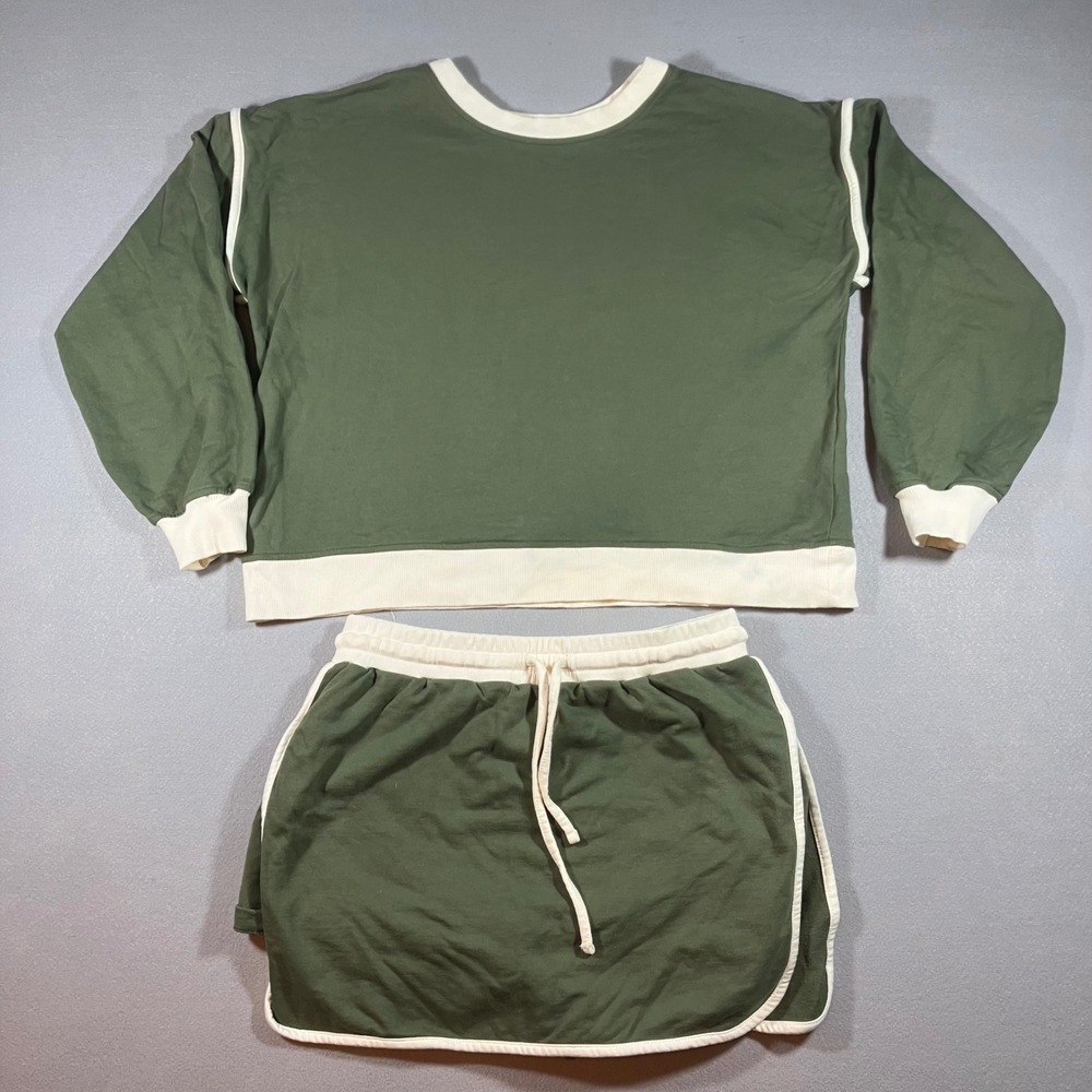 Zenana Womens Olive Green Cotton Sweatshirt Skort Set Sz M Pullover Loungewear